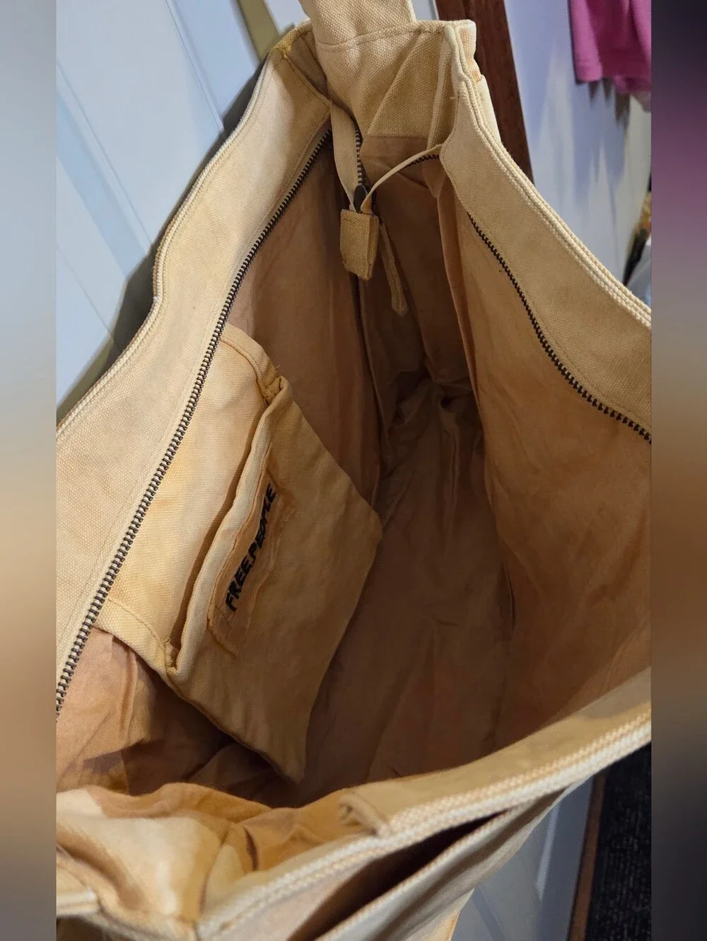 NWT - Free People - Canvas Messenger Bag in A Pale Butter Yellow